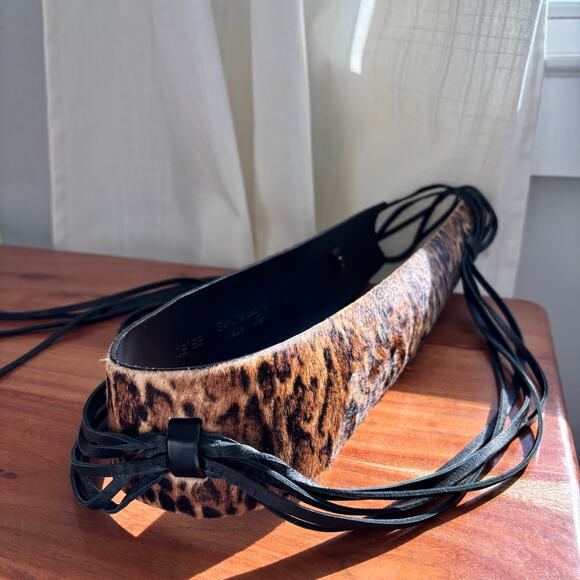 90s Vintage Per Se Leopard Print Calf Hair Obi Wrap Belt Tassel Cinch Glam Indie main image 4